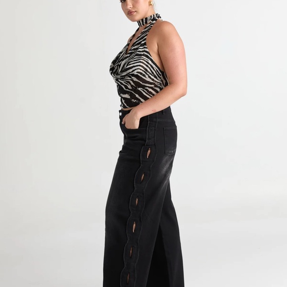 Sasha Therese Black Wide-Leg Jeans: Medium - Picture 1 of 4